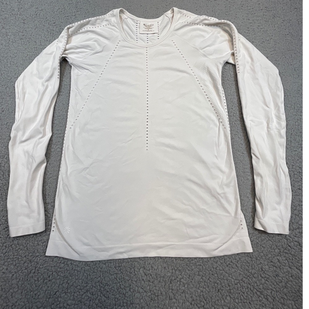 Athleta Long Sleeve Top Womens Small White Pointelle Seamless Performance 211280
